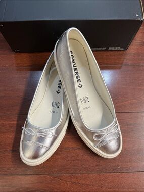 Womens 8 Converse Dainty Ballerina Slip On Silver Metallic New A14492C HALF BOX